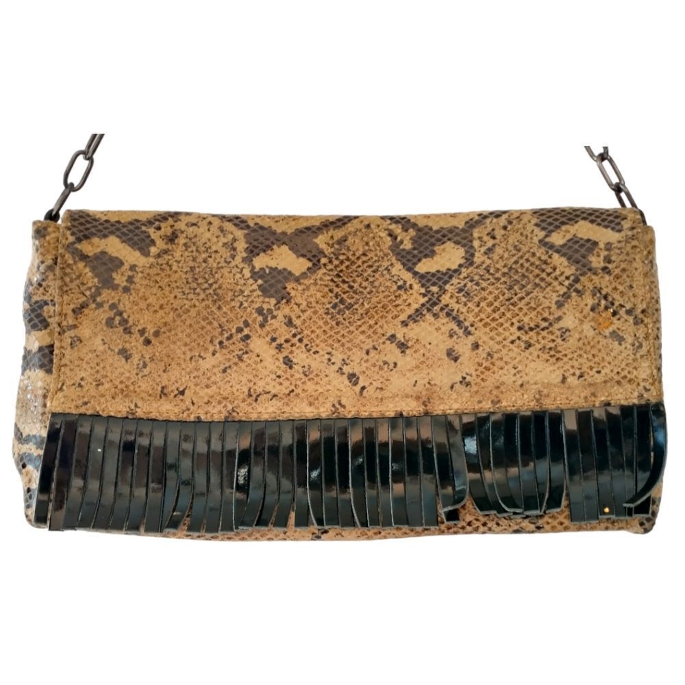 Y2K Animal Print Shoulder Bag Handbag Purse Italy Chain Fringe Leather Biker - Picture 6 of 16